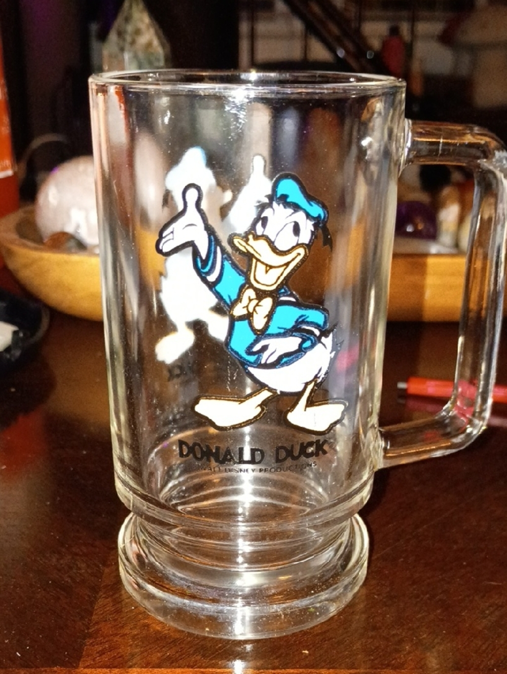 Vintage Donald Duck Clear Glass Mug with Blue Accent